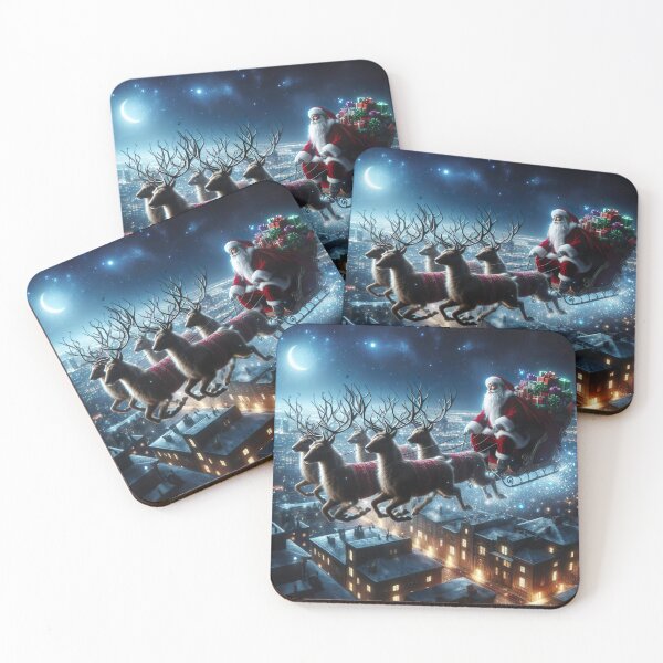 Item preview, "Starry Night Delivery: Santa Riding Reindeer Over Cityscape" designed and sold by Huycao211.