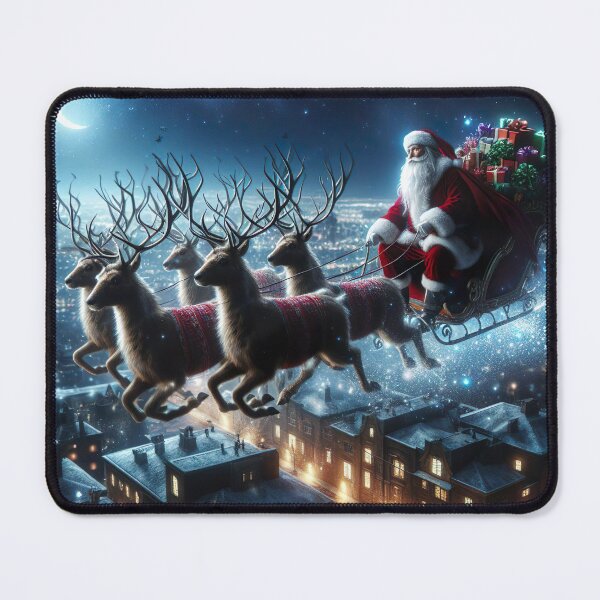 Item preview, "Starry Night Delivery: Santa Riding Reindeer Over Cityscape" designed and sold by Huycao211.