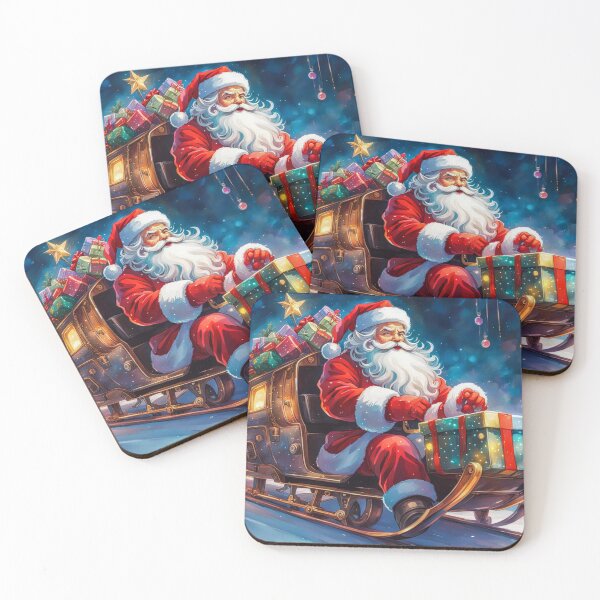 Artikelvorschau, Vintage Retro-Weihnachtsmann fährt in seinem Schlitten mit Geschenken – Papa Noel – Holly Jolly – Joyeux Noel – Frohe Weihnachten entworfen und verkauft von MyArt23.