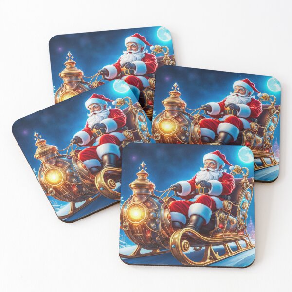 Artikelvorschau, Vintage Retro-Weihnachtsmann fährt in seinem Schlitten mit Geschenken – Papa Noel – Holly Jolly – Joyeux Noel – Frohe Weihnachten entworfen und verkauft von MyArt23.