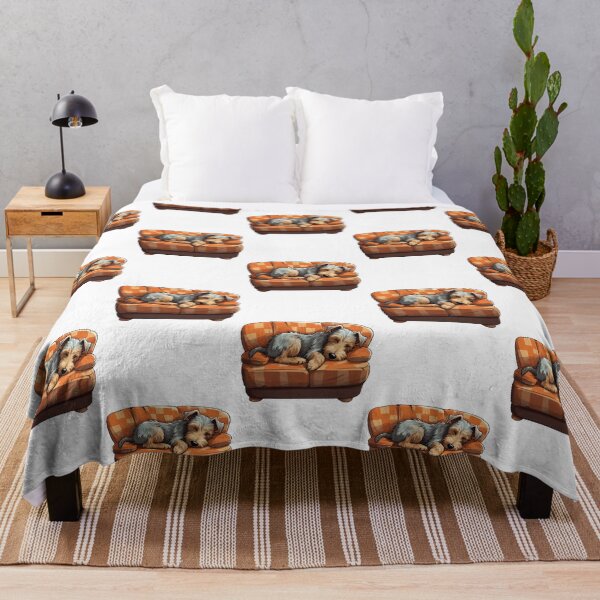 Item preview, Cozy Terrier Dreams - Grey & Brown Pup on Soft Orange-Brown Couch designed and sold by PureGlee.