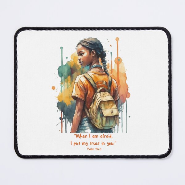Item preview, "When I am afraid, I turn to you." Psalm 56:3 Ebony Girl Back View designed and sold by EveryGoodGift.