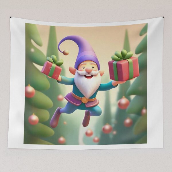 Item preview, Happy gnome flying through the forest with christmas presents  designed and sold by fotofeast.