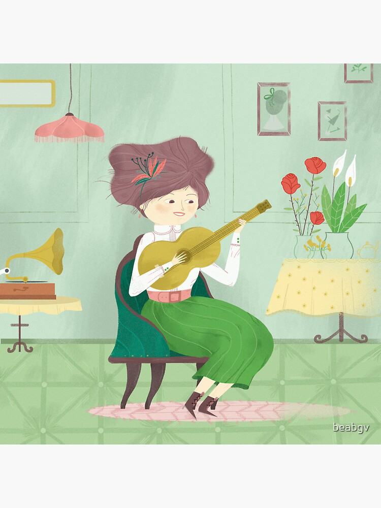 Imagen 3 de 3, Pegatina con la obra Guitar Girl, diseñada y vendida por beabgv.