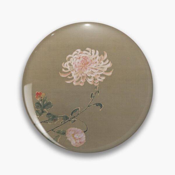 Item preview, Muted Green Bloom: Chrysanthemum in Ink and Color on Silk (Edo Period, Jakuchu) designed and sold by EmeraldeaArt.