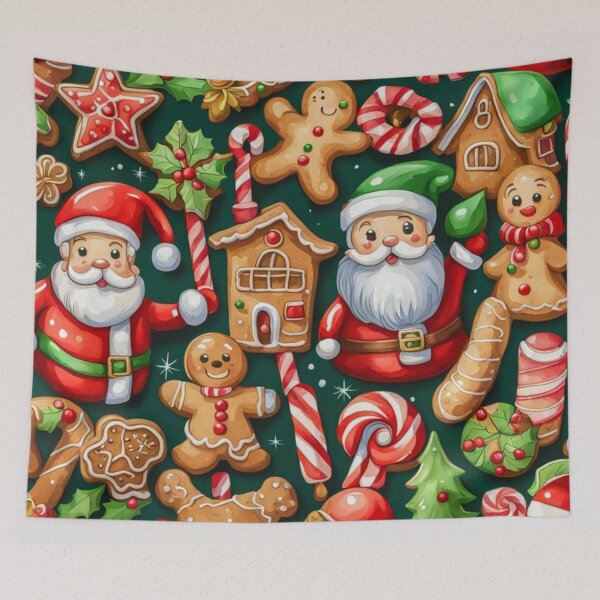 Item preview, Watercolor Christmas Pattern in Green Background - Papa Noel - Holly Jolly - Joyeux Noel - Merry Christmas designed and sold by MyArt23.