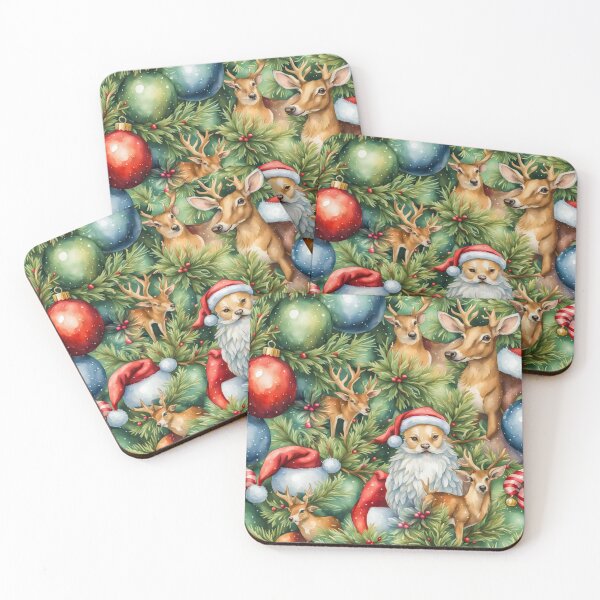 Artikelvorschau, Aquarell-Weihnachtsmuster auf pastellgrünem Hintergrund – Papa Noel – Holly Jolly – Joyeux Noel – Frohe Weihnachten entworfen und verkauft von MyArt23.