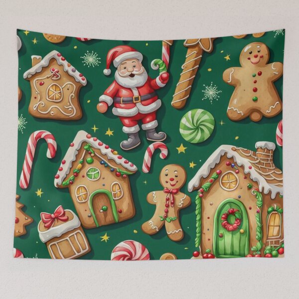 Item preview, Watercolor Christmas Pattern in Green Background - Papa Noel - Holly Jolly - Joyeux Noel - Merry Christmas designed and sold by MyArt23.