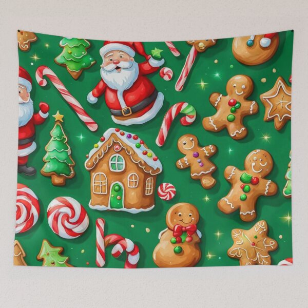 Item preview, Watercolor Christmas Pattern in Green Background - Papa Noel - Holly Jolly - Joyeux Noel - Merry Christmas designed and sold by MyArt23.