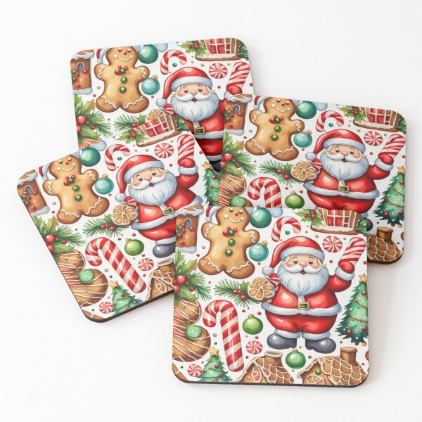 Artikelvorschau, Aquarell-Weihnachtsmuster auf weißem Hintergrund – Papa Noel – Holly Jolly – Joyeux Noel – Frohe Weihnachten entworfen und verkauft von MyArt23.