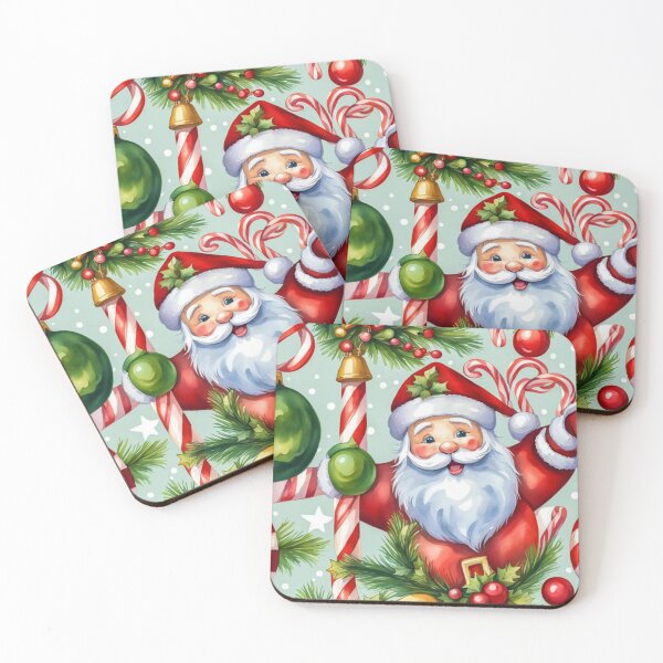 Artikelvorschau, Aquarell-Weihnachtsmuster auf blauem Hintergrund – Papa Noel – Holly Jolly – Joyeux Noel – Frohe Weihnachten entworfen und verkauft von MyArt23.