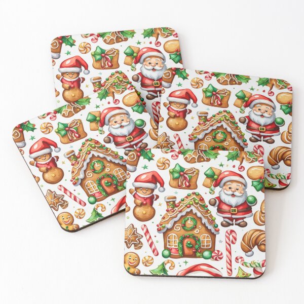 Artikelvorschau, Aquarell-Weihnachtsmuster auf weißem Hintergrund – Papa Noel – Holly Jolly – Joyeux Noel – Frohe Weihnachten entworfen und verkauft von MyArt23.