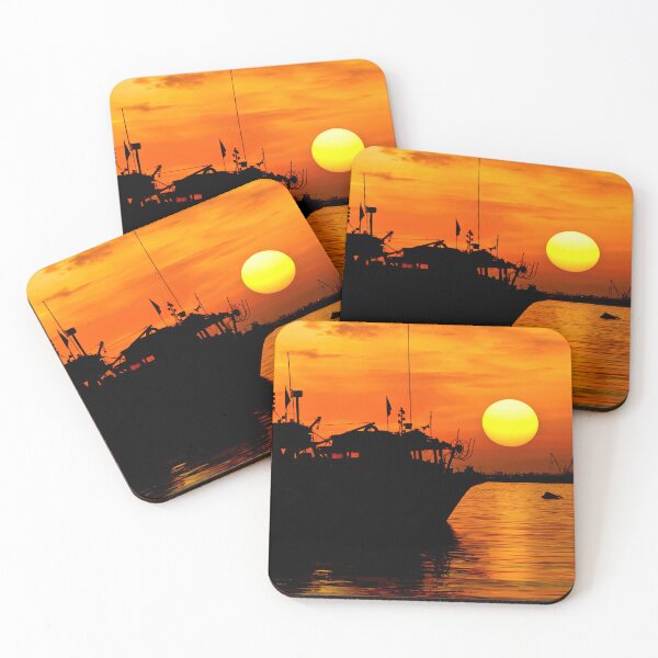 Item preview, A magnificent sunset and the silhouette of the boats in the harbor designed and sold by fotoryum.