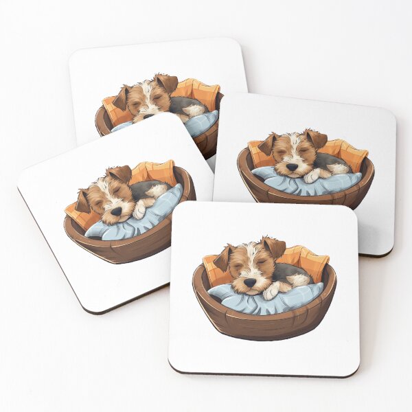 Artikelvorschau, Dreamy Terrier Siesta - Grey & Brown Pup on Blue-Orange Pillows in Wooden Bed entworfen und verkauft von PureGlee.