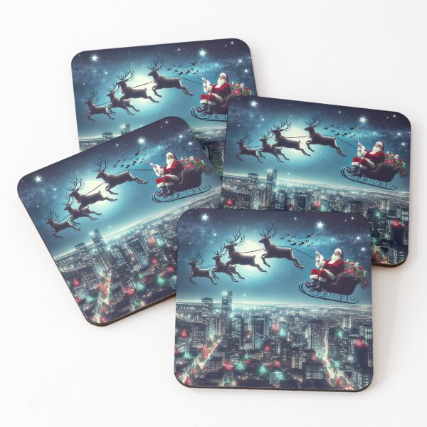 Item preview, "Starry Night Delivery: Santa Riding Reindeer Over Cityscape" designed and sold by Huycao211.