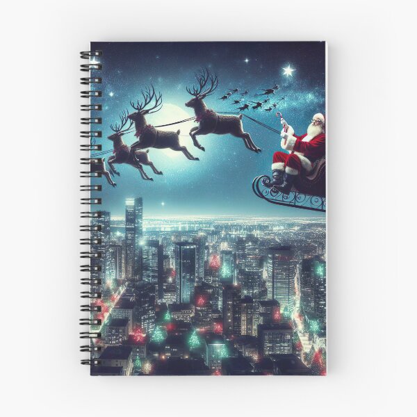 Item preview, "Starry Night Delivery: Santa Riding Reindeer Over Cityscape" designed and sold by Huycao211.