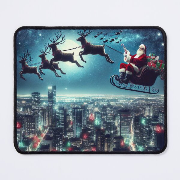 Item preview, "Starry Night Delivery: Santa Riding Reindeer Over Cityscape" designed and sold by Huycao211.