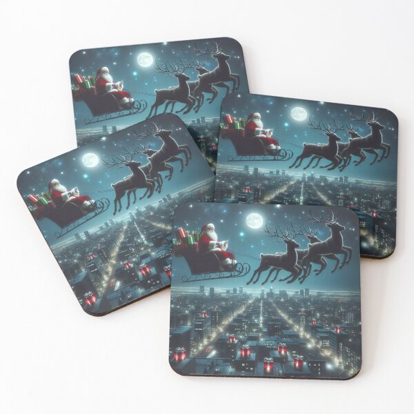 Item preview, "Starry Night Delivery: Santa Riding Reindeer Over Cityscape" designed and sold by Huycao211.