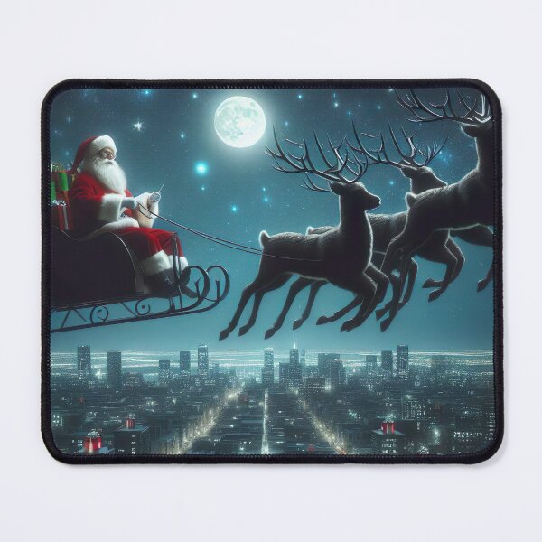 Item preview, "Starry Night Delivery: Santa Riding Reindeer Over Cityscape" designed and sold by Huycao211.