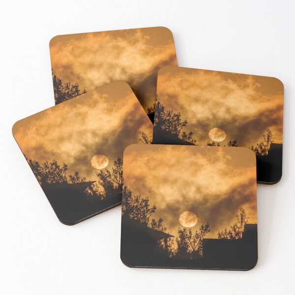 Item preview, Silhouette of houses and trees at sad and smoky sunset designed and sold by fotoryum.