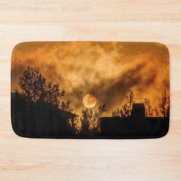 Item preview, Silhouette of houses and trees at sad and smoky sunset designed and sold by fotoryum.