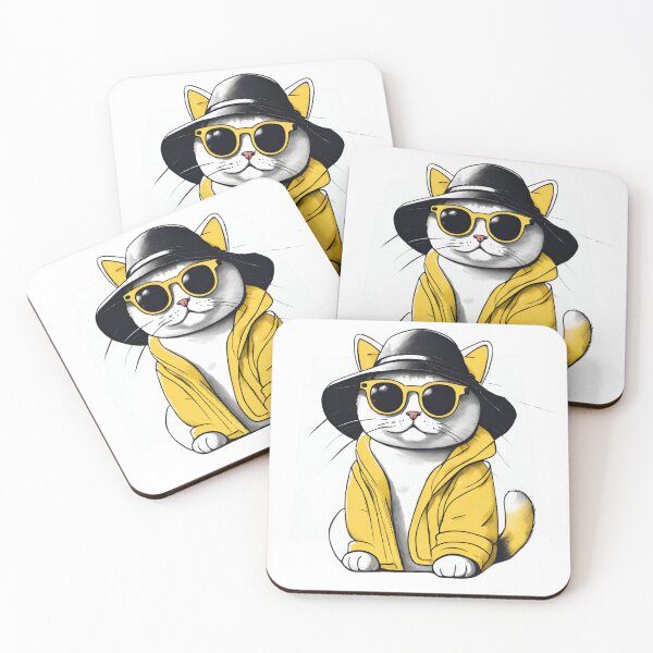 Item preview, Cute cat wearing a yellow hat black sunglasses designed and sold by KandaShopTH.