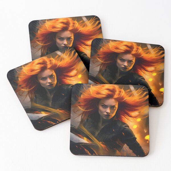 Item preview, A movie poster of a ginger-haired model amidst a high-octane, adrenaline-fueled action scene. designed and sold by AI-Only Creations.
