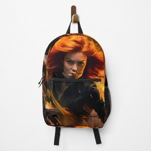 Item preview, A movie poster of a ginger-haired model amidst a high-octane, adrenaline-fueled action scene. designed and sold by AI-Only Creations.