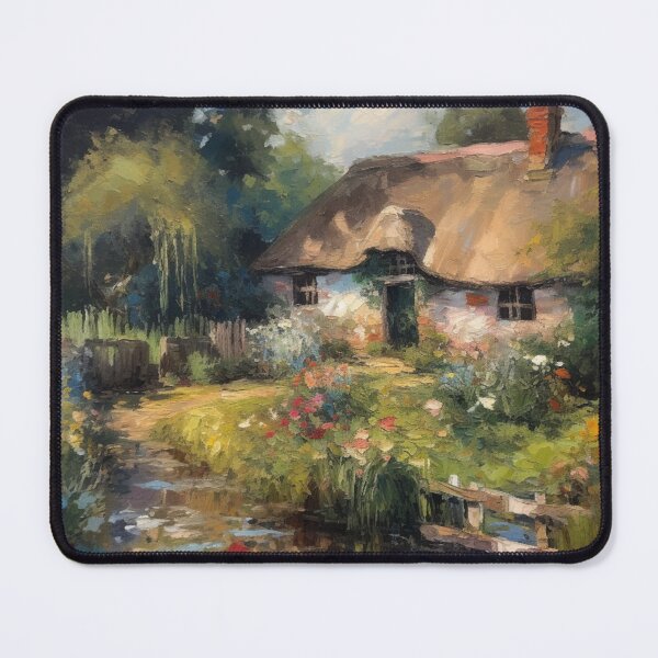 Item preview, English Thatched Chocolate Box Cottage by the River in Summertime designed and sold by MeadowFarmPrint.