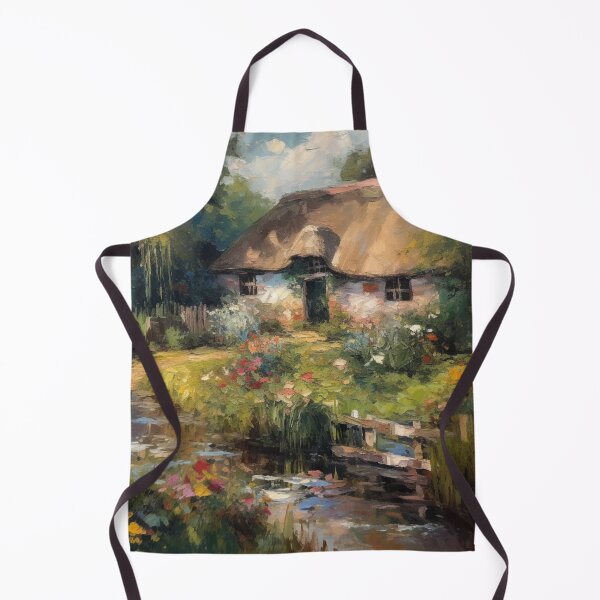 Item preview, English Thatched Chocolate Box Cottage by the River in Summertime designed and sold by MeadowFarmPrint.