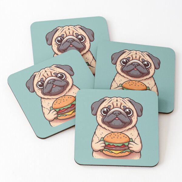 Item preview, a Pug dog holding a burger illustration designed and sold by unepommedeterre.