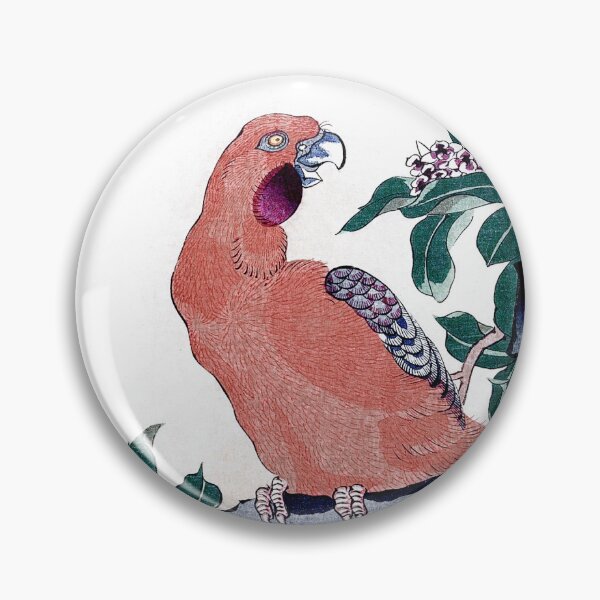 Item preview, Japanese Pink Parrot (1859)  Vintage Woodblock Print by Nakayama Sūgakudō designed and sold by BossyCatHome.
