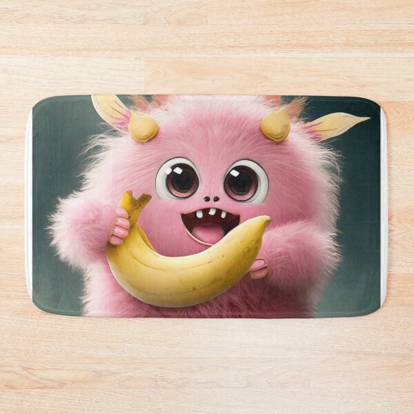 Item preview, A cute fluffy pink monster eating banana designed and sold by Westcoast Kids.