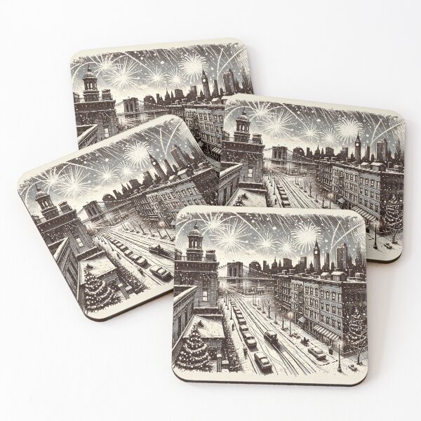 Item preview, Winter's Sparkle Over Snowy Cityscape designed and sold by PictorialWhimsy.