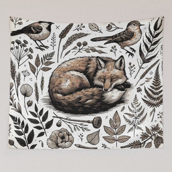 Item preview, Slumbering Fox Amidst Enchanted Flora designed and sold by PictorialWhimsy.