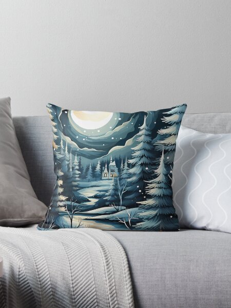 Winter Forest Scene Throw Pillow