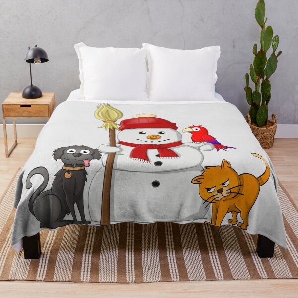 Item preview, snowman with cat, dog and parrot designed and sold by Stef Ringoot, cartoons and illustrations.