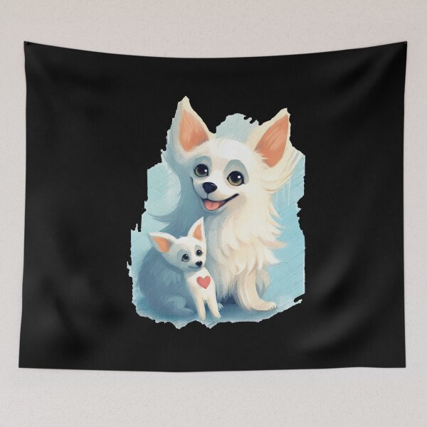 Item preview, White Chihuahua with his cute puppy designed and sold by WallGemsArt.