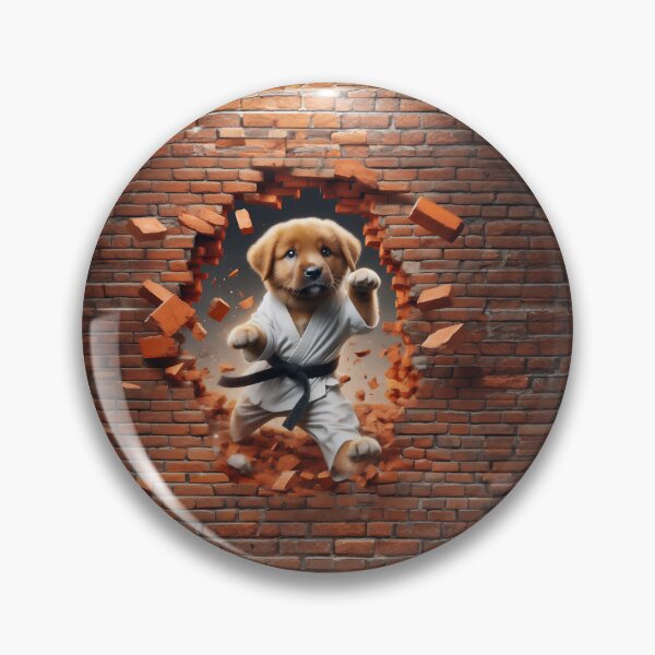 Item preview, Karate Pup Breakthrough - 3D Brick Wall Design designed and sold by ShobulousStudio.