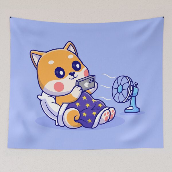 Item preview, Tech-Savvy Shiba Inu: Cute Dog's Cozy Tech Time Cartoon Vector Illustration designed and sold by hjian8219.