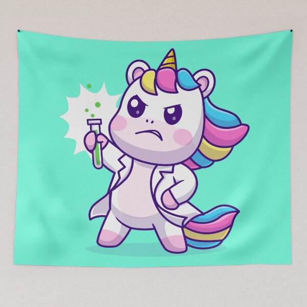 Item preview, Whimsical Unicorn Lab: Cute Scientist with Test Tube Cartoon Vector Illustration designed and sold by hjian8219.