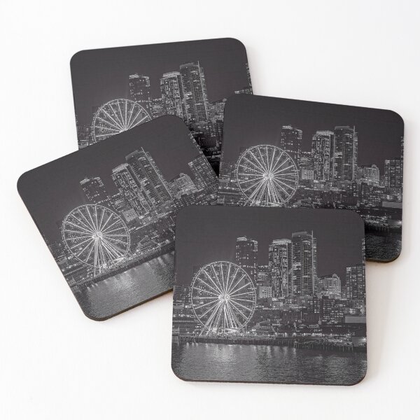 Item preview, Black and White photo of Seattle skyline from ferry designed and sold by noblephoto.