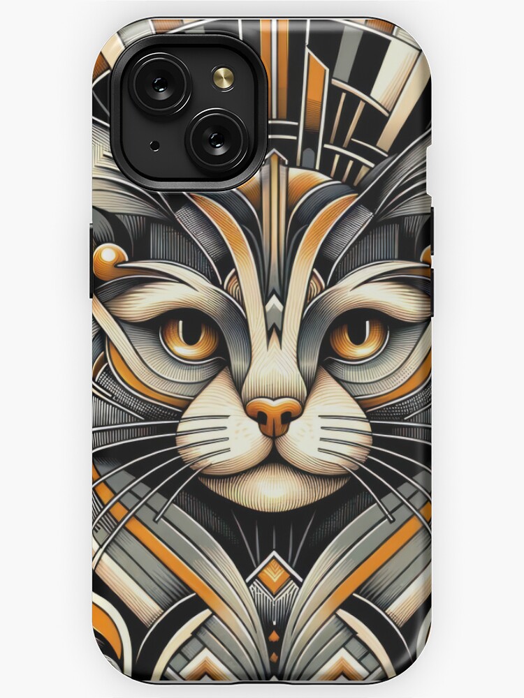 Thumbnail 1 of 4, iPhone Case, Art Deco Inspired Geometric Cat Portrait - Modern Feline Elegance Artwork designed and sold by bsilvia.