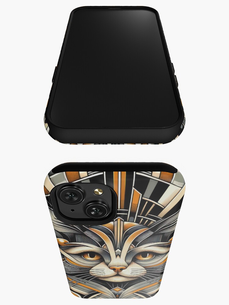 Thumbnail 3 of 4, iPhone Case, Art Deco Inspired Geometric Cat Portrait - Modern Feline Elegance Artwork designed and sold by bsilvia.