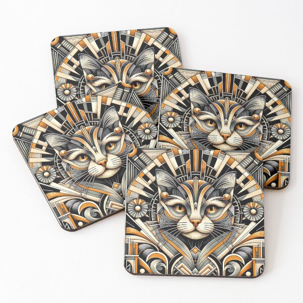 Item preview, Art Deco Inspired Geometric Cat Portrait - Modern Feline Elegance Artwork designed and sold by bsilvia.