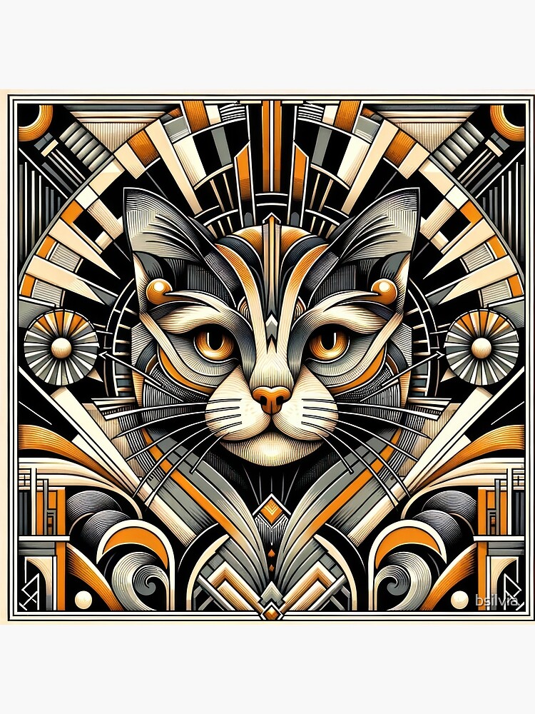 Thumbnail 2 of 2, Art Board Print, Art Deco Inspired Geometric Cat Portrait - Modern Feline Elegance Artwork designed and sold by bsilvia.