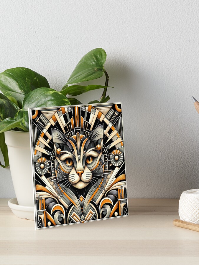 Thumbnail 1 of 2, Art Board Print, Art Deco Inspired Geometric Cat Portrait - Modern Feline Elegance Artwork designed and sold by bsilvia.