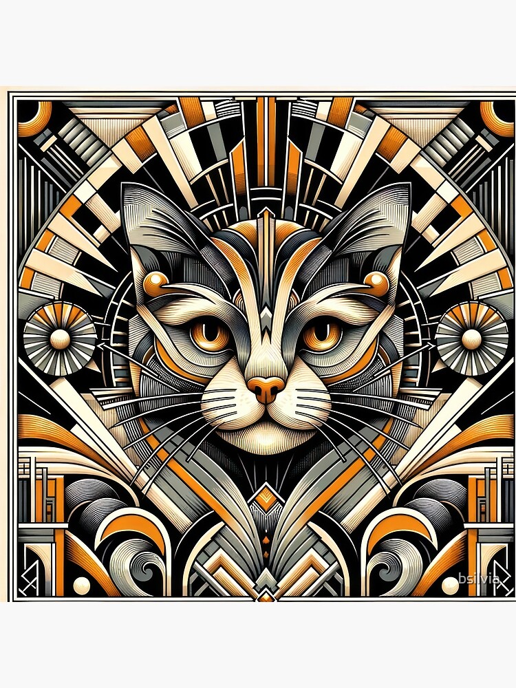 Thumbnail 4 of 4, Pillow, Art Deco Inspired Geometric Cat Portrait - Modern Feline Elegance Artwork designed and sold by bsilvia.