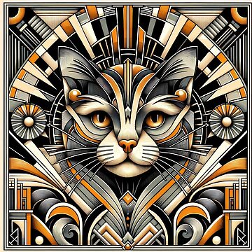 Artwork thumbnail, Art Deco Inspired Geometric Cat Portrait - Modern Feline Elegance Artwork by bsilvia