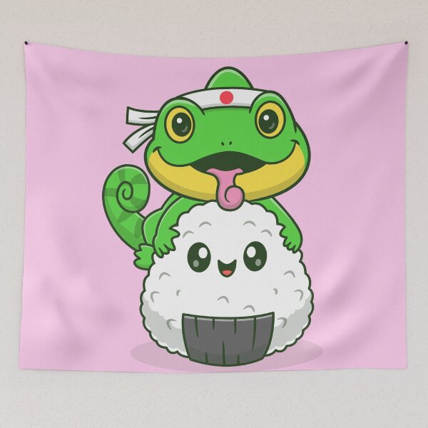Item preview, Sushi Sorcerer: Cute Chameleon Chef with Onigiri Vector Icon Illustration designed and sold by hjian8219.